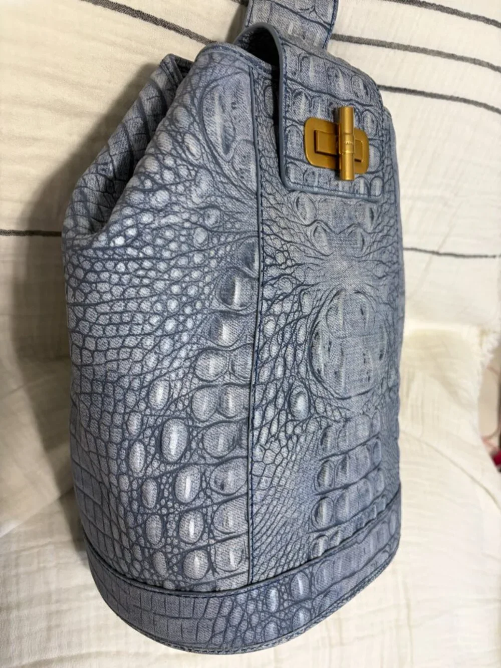 Brahmin Maddie Sling Backpack with Croc-Embossed Denim Leather Finish